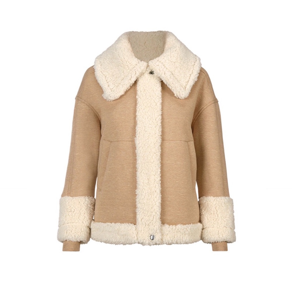 Cabi McQueen Coat style #3908 tan faux shearling trim size SMALL